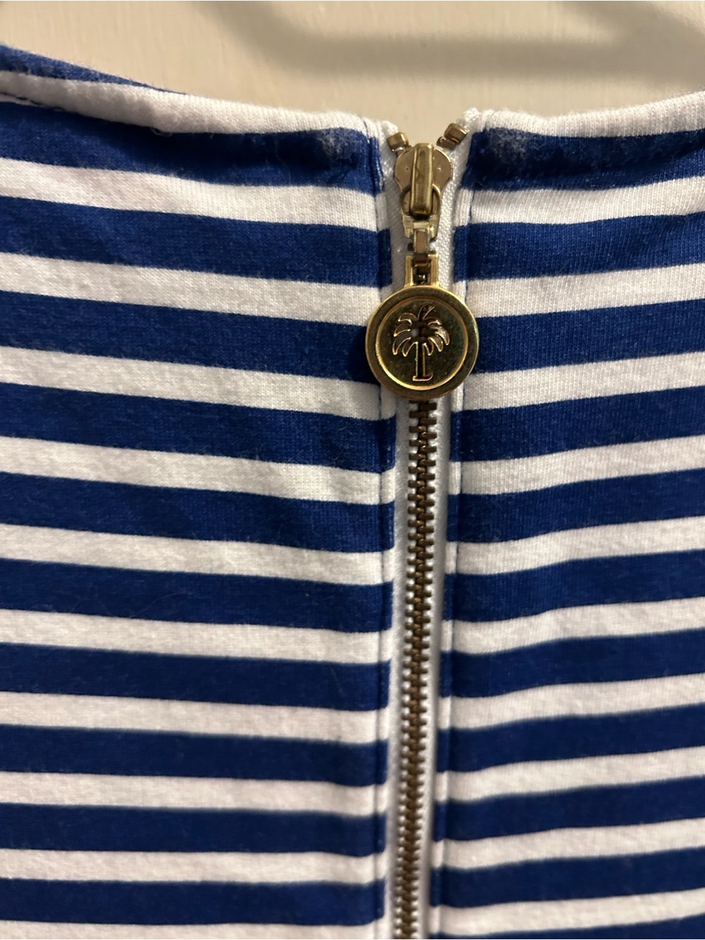 Lilly Pulitzer Irina French Terry Navy & White Striped Shift Dress Pink Trim - Picture 5 of 9